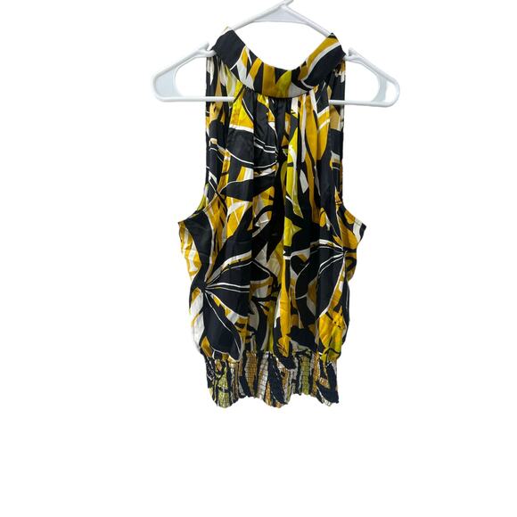 Cache Black Yellow Abstract Floral Sleeveless Smocked Top Women's Size Medium - Picture 1 of 7